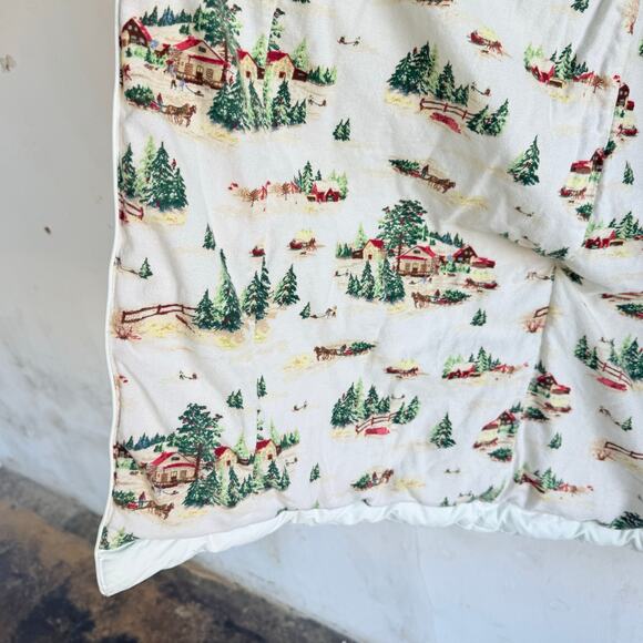 Lands End Down Puffer Coat White Long Maxi Jacket Fleece Lined Cabin Print M Vtg - Picture 8 of 11